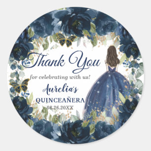 Sticker Rond Marine Blue Floral Princess Butterflies Favoriser