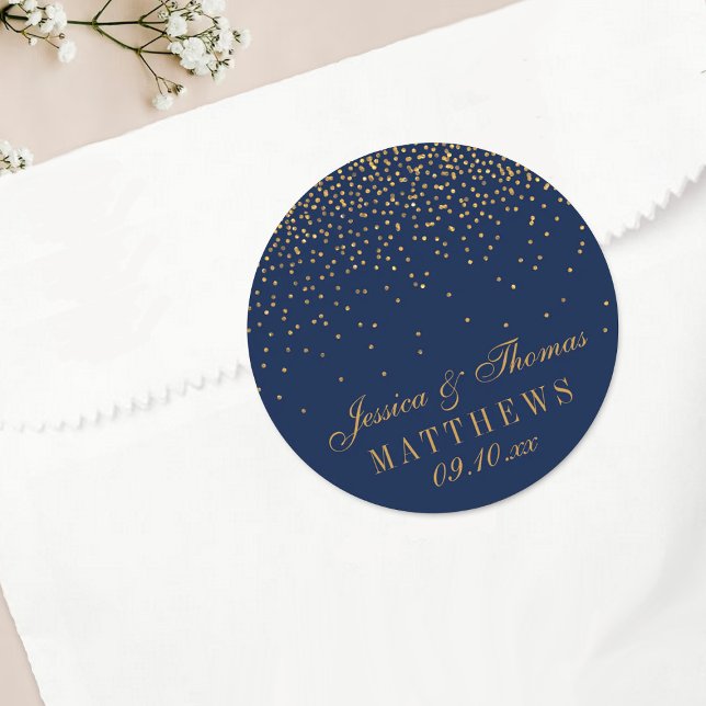 Sticker Rond Marine Blue & Glam Gold Confetti Mariage Faveur (Créateur téléchargé)