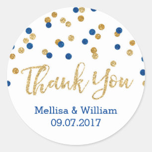Sticker Rond Marine Blue Gold Confetti Mariage Favor Tags