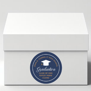 Sticker Rond Marine Blue Gold Graduation Moderne Custom School