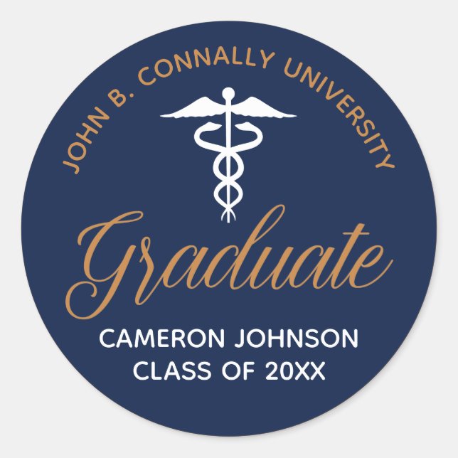 Sticker Rond Marine Blue Gold Médicale School Graduation Keepsa (Devant)