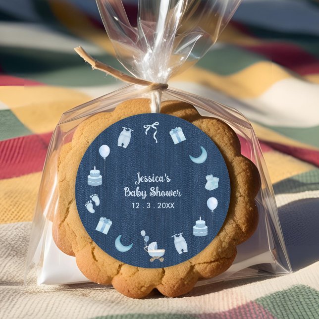 Sticker Rond Marine Blue Jean Baby Denim Baby shower Merci (Créateur téléchargé)