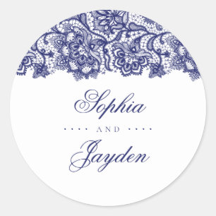 Sticker Rond Marine Blue Lace Mariage élégant