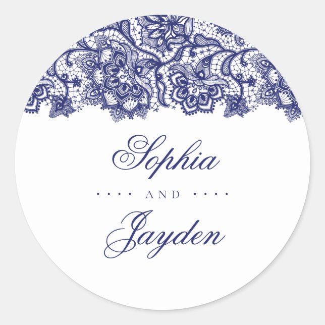 Sticker Rond Marine Blue Lace Mariage élégant (Devant)