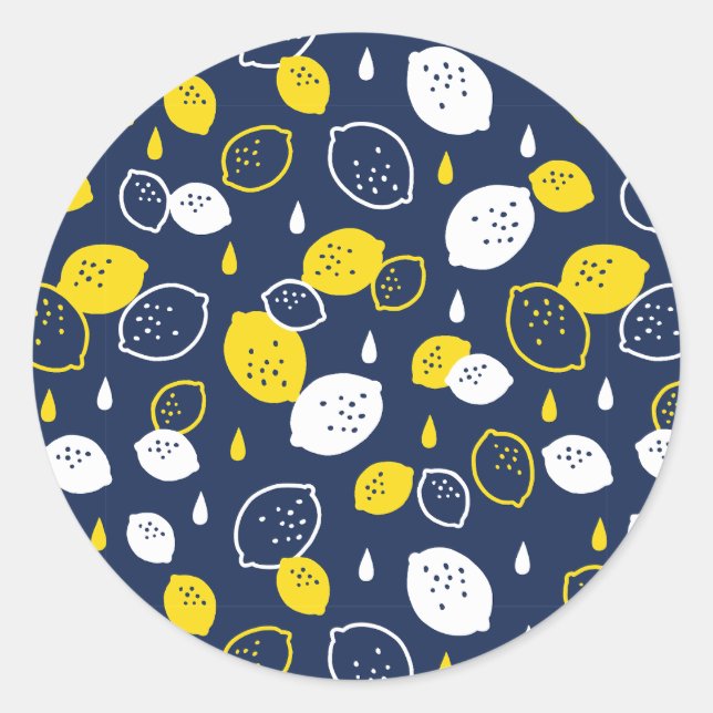 Sticker Rond Marine Blue Lemon Art - Refresh Citrus Design (Devant)