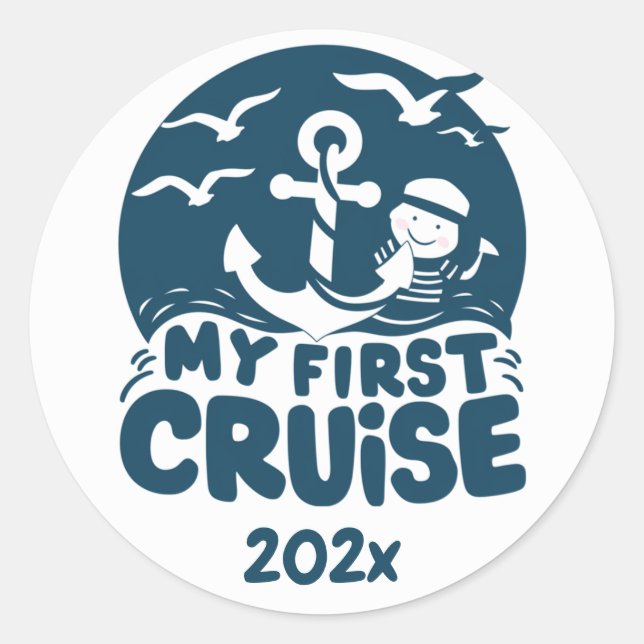 Sticker Rond Marine Blue Ma première croisière personnalisée (Devant)