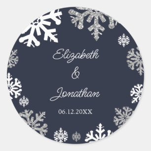 Sticker Rond Marine Blue Snowflakes Mariage d'hiver