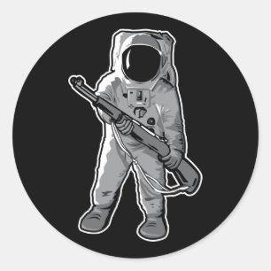 Sticker Rond Marine de l'espace - astronaute avec un fusil