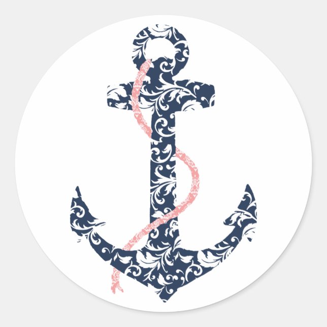 Sticker Rond Marine et Ancre rose Beach Mariage (Devant)