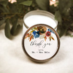 Sticker Rond Marine et rouille Boho Floral Wedding Favor<br><div class="desc">Ce magnifique design présente des fleurs d'aquarelle et votre texte personnalisé. Utilisez le modèle pour remplir vos informations. La fonction "Personnaliser plus loin" peut être utilisée pour modifier la police (taille,  style,  couleur),  ajouter des lignes de texte ou modifier la disposition.</div>