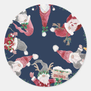 Sticker Rond Marine Gnomes Noël Aquarelle Holly Foliage