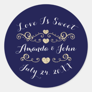 Sticker Rond Marine GoldHearts Sauvez la date L'amour est doux