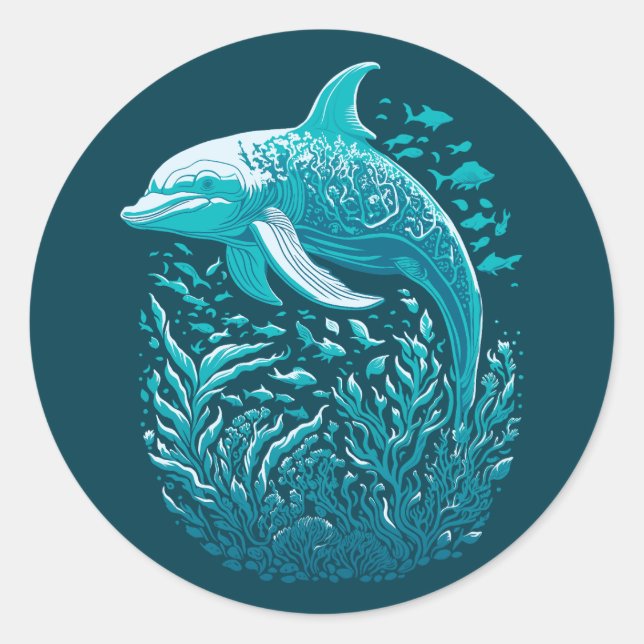 Sticker Rond Marine Life Art | Design graphique dauphin (Devant)