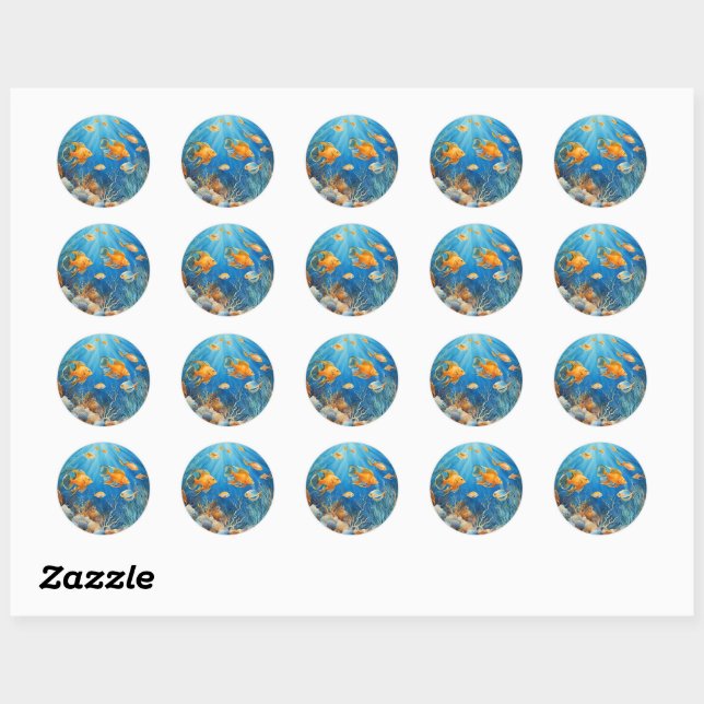 Sticker Rond Marine Life with Exotic Fish (Feuille)