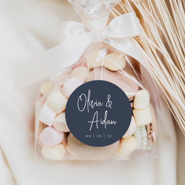 Sticker Rond Marine | Mariage de script manuscrit moderne (Créateur téléchargé)