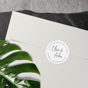 Sticker Rond Marine Mariage manuscrit moderne Adresse de reto