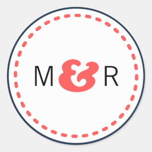 Sticker Rond Marine moderne et Coral Chevron & Lovebirds Mariag