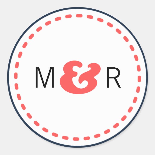 Sticker Rond Marine moderne et Coral Chevron & Lovebirds Mariag (Devant)