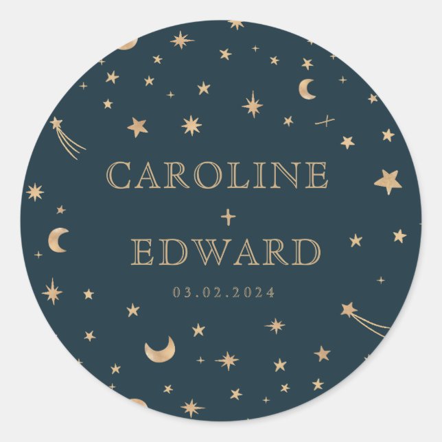 Sticker Rond Marine Mystical Gold Stars Mariage d'astronomie de (Devant)
