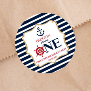 Sticker Rond Marine Nautique Bleu UN premier anniversaire fête