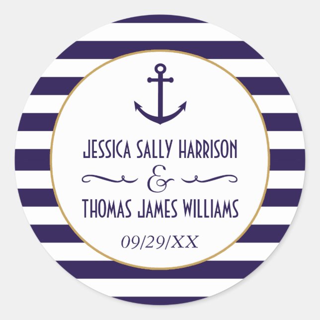 Sticker Rond Marine nautique et Blancs Ancre mariage Favoriser (Devant)