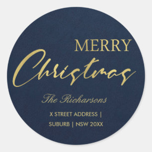 STICKER ROND MARINE OR CALLIGRAPHIE MERRY NOËL ADRESSE