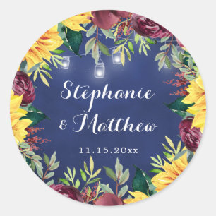 Sticker Rond Marine Sunflower Mason Jars Lights Floral Mariage