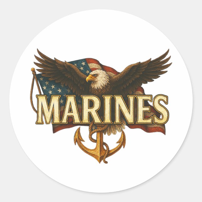 Sticker Rond Marines avec aigle et drapeau (Devant)