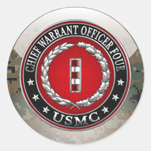 Sticker Rond Marines des USA : Garantie en chef quatre (usmc