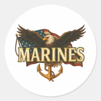 Sticker Rond Marines With Eagle and Flag