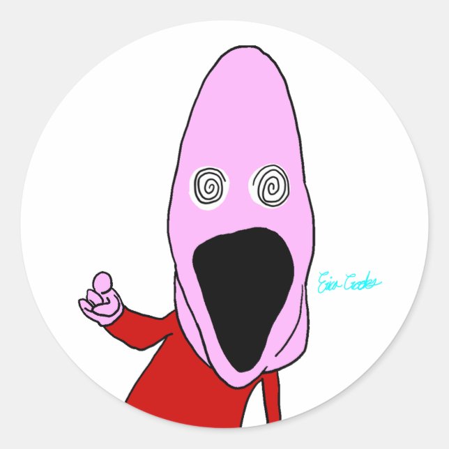 Sticker Rond Marionnette lavée de cerveau rose pointant (Devant)