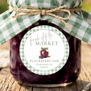 Sticker Rond Market Sage Gingham Mariage Fête Confiture de Mûre