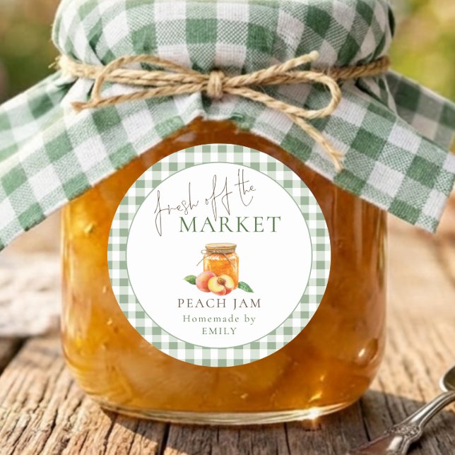 Sticker Rond Market Sage Gingham Mariage Pêche Confiture (Créateur téléchargé)