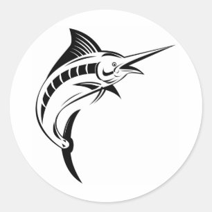 Sticker Rond Marlin bleu saut isolé sur blanc