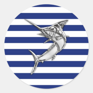 Sticker Rond Marlin Swordfish Chrome Style sur les bandes marin