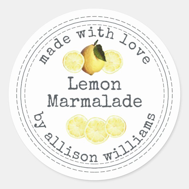 Sticker Rond Marmalade de citron maison rustique blanc (Devant)