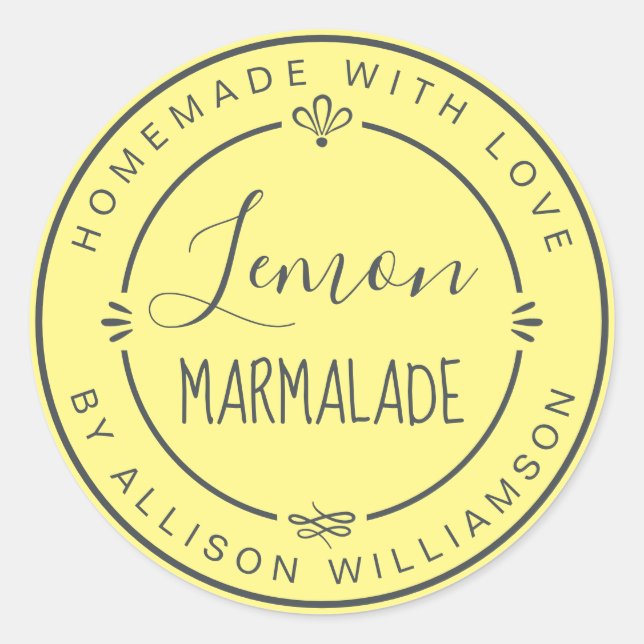 Sticker Rond Marmelade de citron jaune pastel fait maison rusti (Devant)