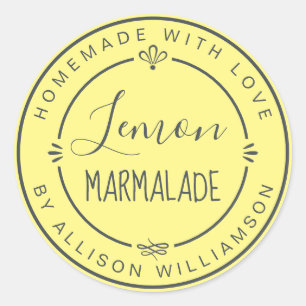 Sticker Rond Marmelade de citron jaune pastel fait maison rusti
