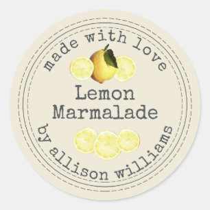 Sticker Rond Marmelade de citron maison rustique blanc antique