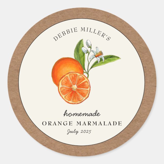 Sticker Rond Marmelade d'Orange papier Kraft rond Confiture (Devant)