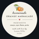 Sticker Rond Marmelade orange maison Jar moderne<br><div class="desc">Aquarelle Orange illustration étiquette de confiture maison avec liste d'ingrédients dans script moderne sur ecru arrière - plan</div>