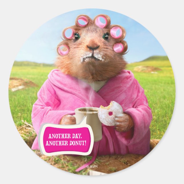 Sticker Rond Marmotte du matin avec petit-déjeuner Donut et caf (Devant)