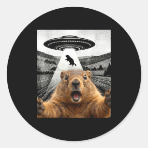 Sticker Rond Marmotte selfie avec humour Alien Ufo Hommes Femme
