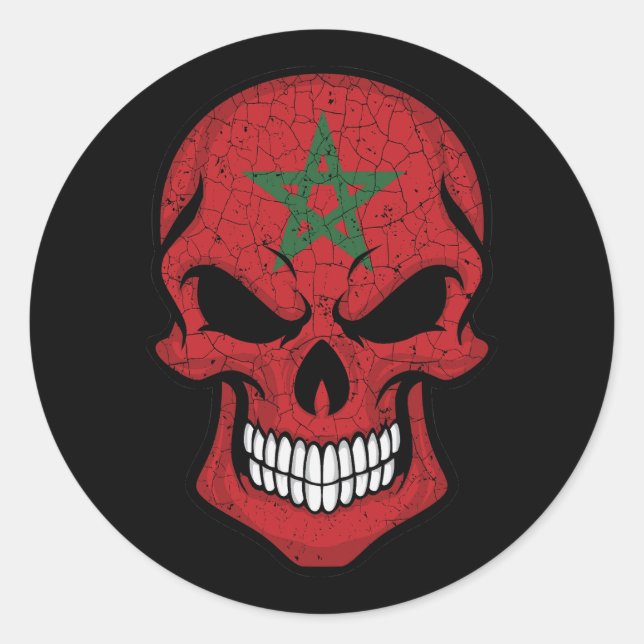 Sticker Rond Maroc Drapeau crâne souriant (Devant)