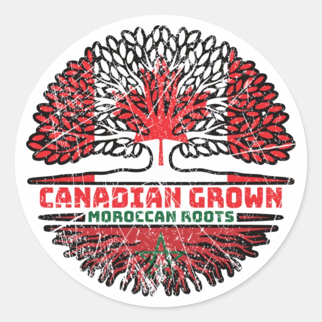 Sticker Rond Maroc Marocain Canadien Drapeau des racines de l'a