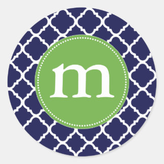 Sticker Rond Marocain bleu-foncé élégant Quatrefoil