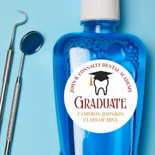 Sticker Rond Maroon Gold Dental School Graduation Party