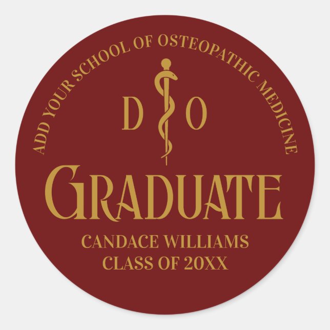 Sticker Rond Maroon Osteopathic Médicale School Graduation Part (Devant)