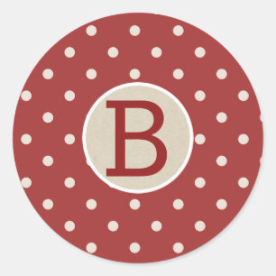 Sticker Rond Maroon Rouge Polka Dot Russe Pays Kraft Monogramme
