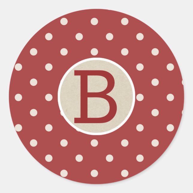 Sticker Rond Maroon Rouge Polka Dot Russe Pays Kraft Monogramme (Devant)